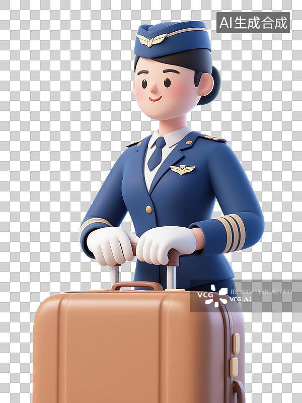 【AI数字艺术】3D渲染卡通人物，空姐，空乘人员，机场，航空公司，服务业，工作，劳动节，免抠元素图片素材