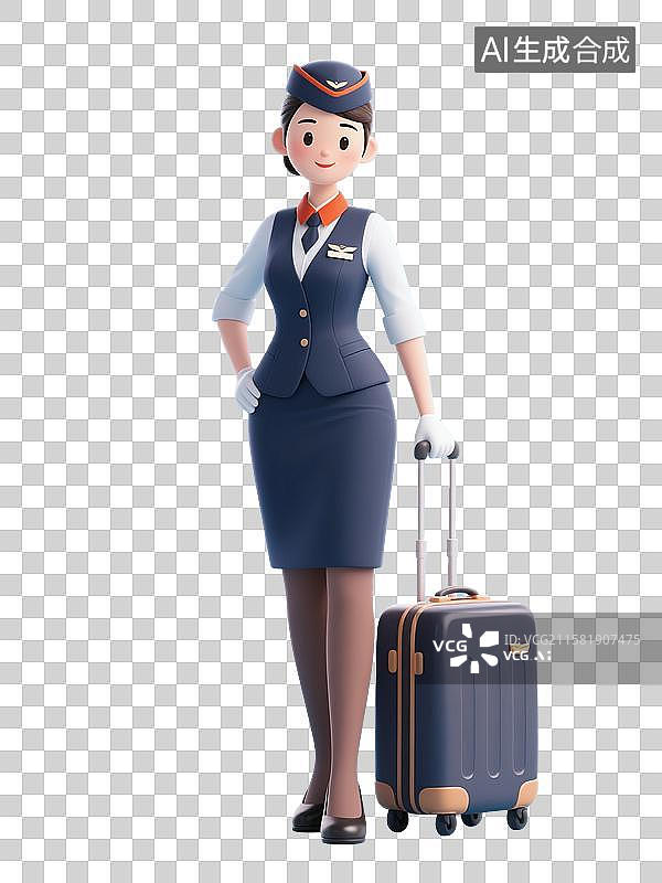 【AI数字艺术】3D渲染卡通人物，空姐，空乘人员，机场，航空公司，服务业，工作，劳动节，免抠元素图片素材