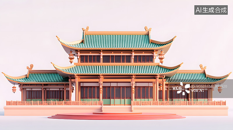 【AI数字艺术】3D卡通风格的中式建筑图片素材