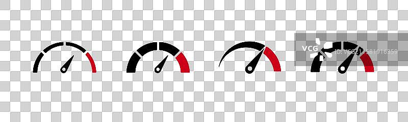 四个简单的红色和黑色速度计图标图片素材