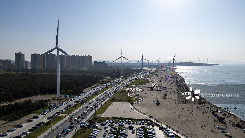 威海市那香海钻石沙滩浴场航拍图片素材