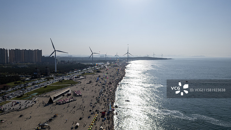 威海市那香海钻石沙滩浴场航拍图片素材