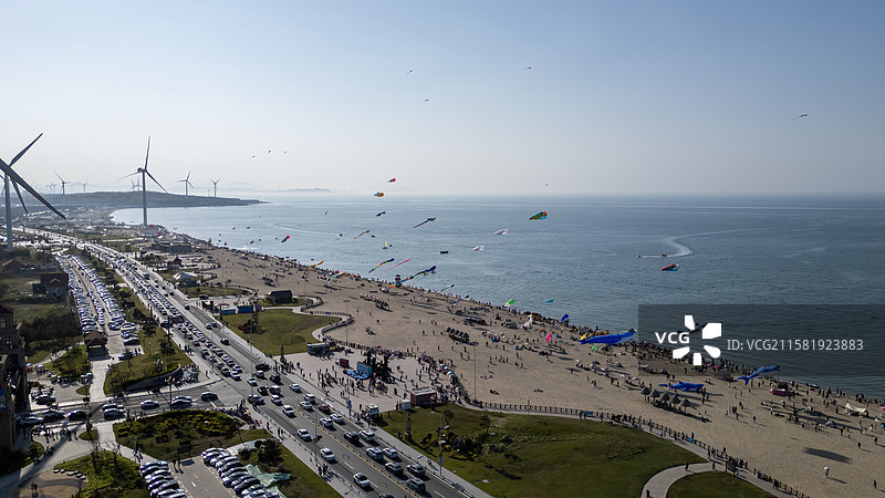 威海市那香海钻石沙滩浴场航拍图片素材