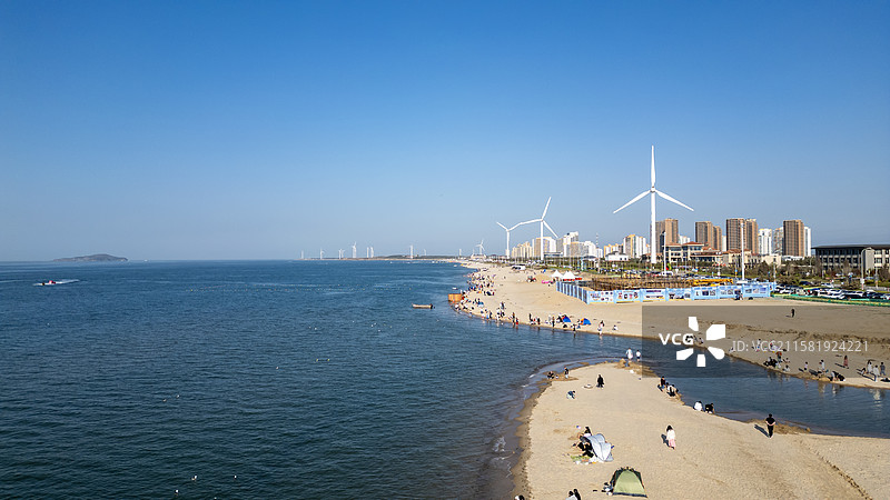 威海市那香海钻石沙滩浴场航拍图片素材