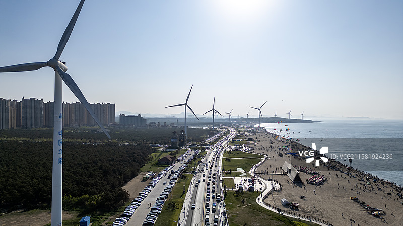 威海市那香海钻石沙滩浴场航拍图片素材