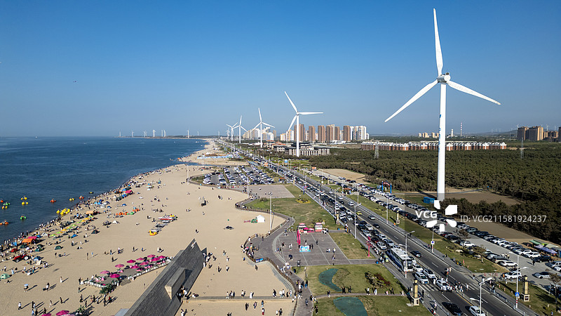 威海市那香海钻石沙滩浴场航拍图片素材