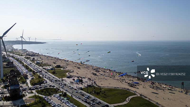 威海市那香海钻石沙滩浴场航拍图片素材