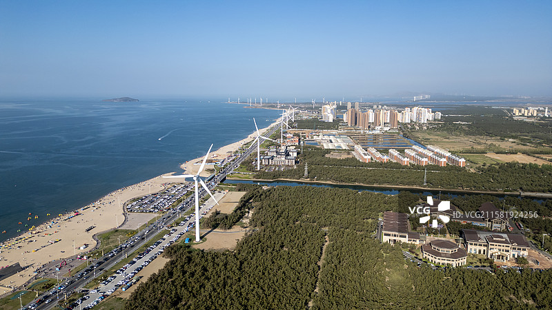 威海市那香海钻石沙滩浴场航拍图片素材