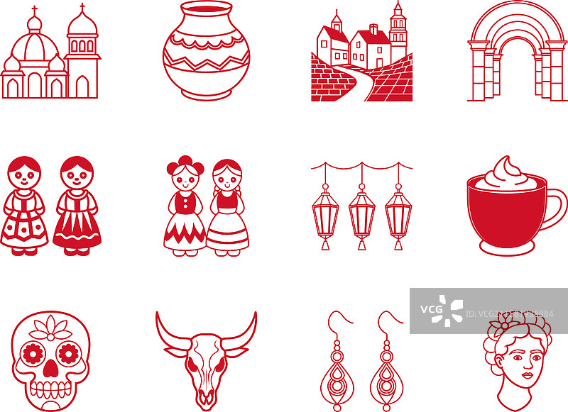 红色线条图标 文化 传统 墨西哥图片素材
