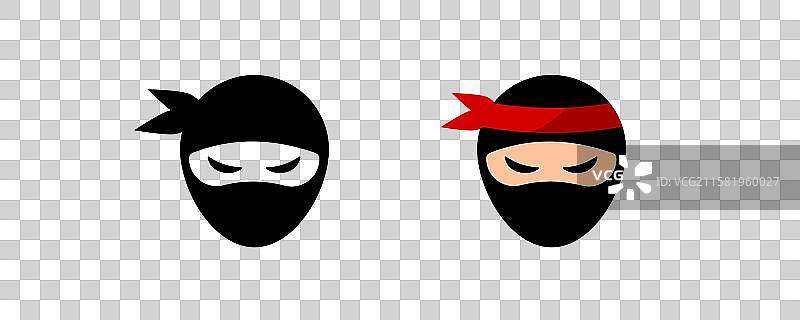 黑色和红色面具的卡通忍者面孔图片素材