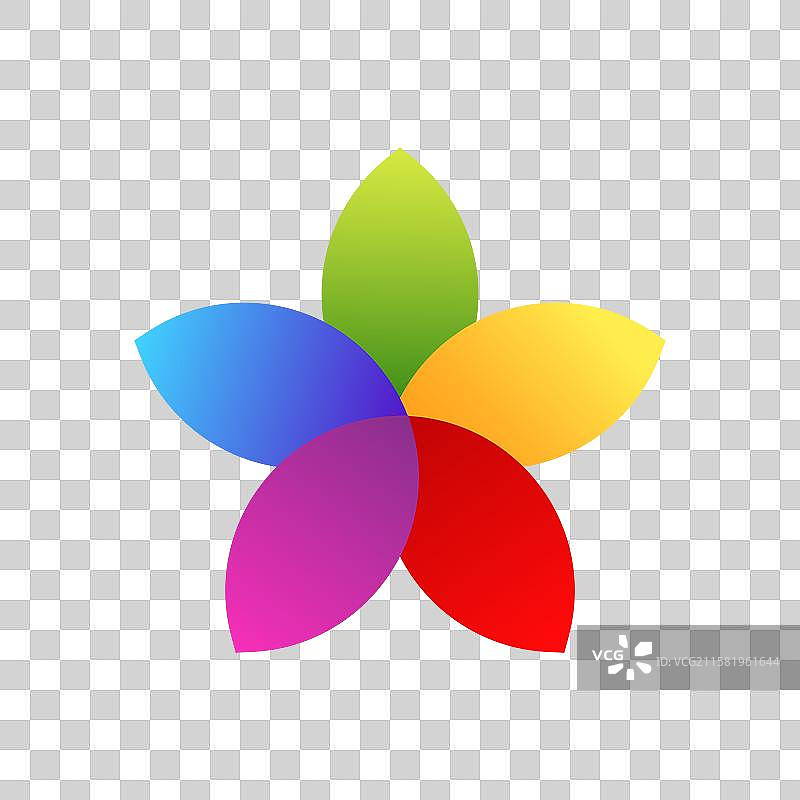 五瓣花朵，色彩丰富，渐变色调图片素材