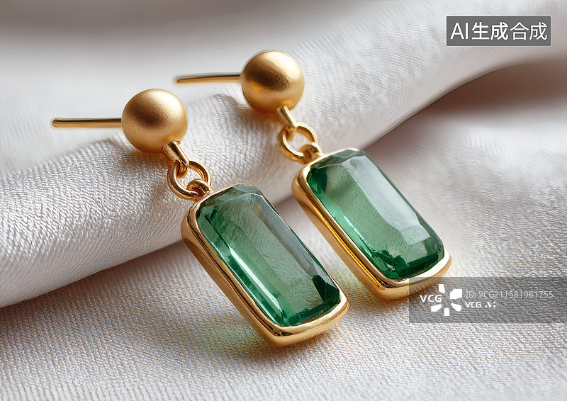 【AI数字艺术】一对精美的绿宝石祖母绿耳坠图片素材