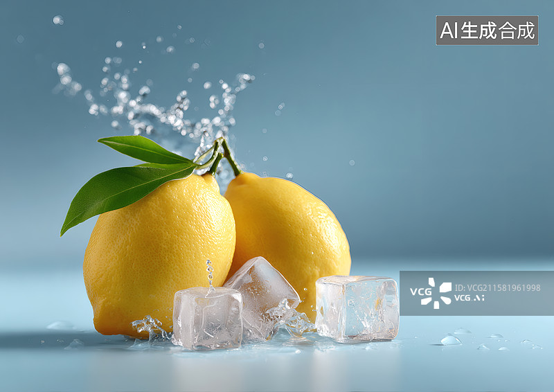 【AI数字艺术】冰块和黄柠檬图片素材
