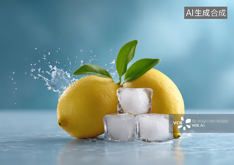 【AI数字艺术】冰块和黄柠檬图片素材