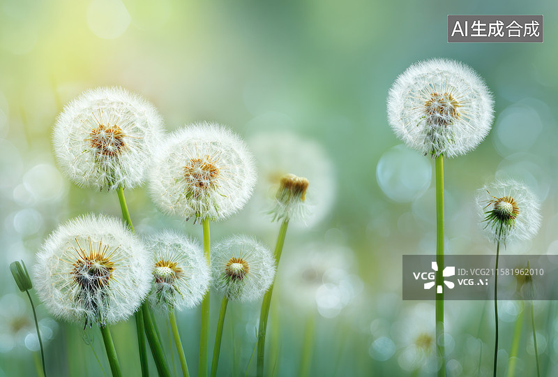【AI数字艺术】模糊背景下的蒲公英花朵图片素材