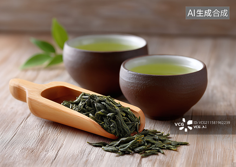 【AI数字艺术】一杯茶和茶叶图片素材