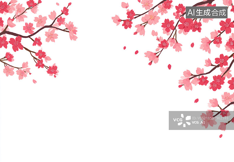【AI数字艺术】白色背景上的粉色樱花枝图片素材