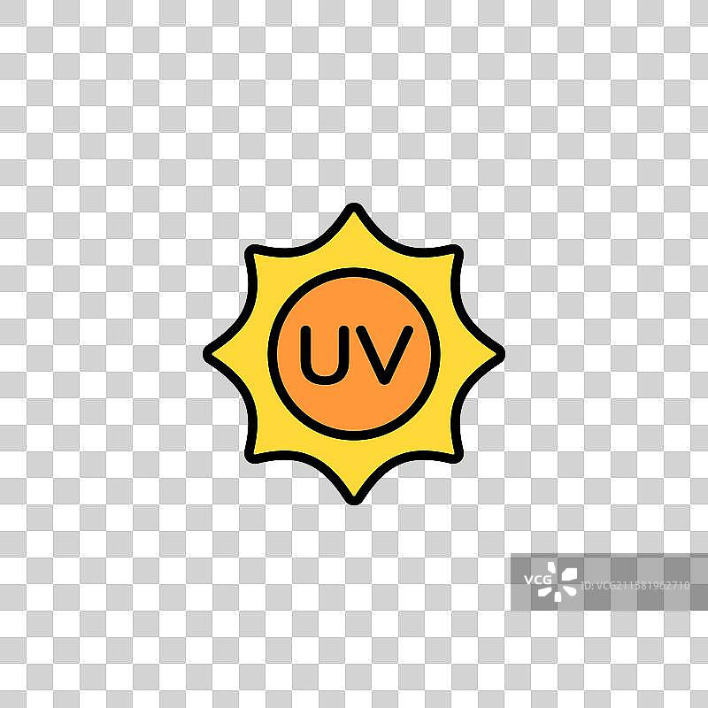 明亮的太阳与代表紫外线的UV符号图片素材