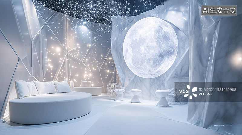 【AI数字艺术】梦幻星空主题卧室场景图片素材