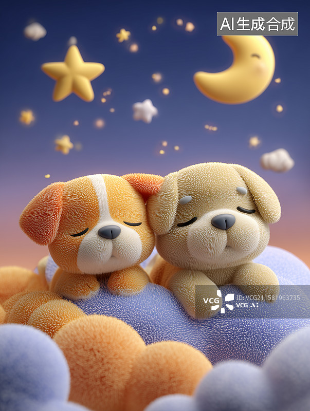 【AI数字艺术】可爱的卡通狗睡觉图片素材
