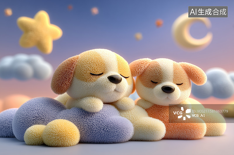 【AI数字艺术】可爱的卡通狗睡觉图片素材