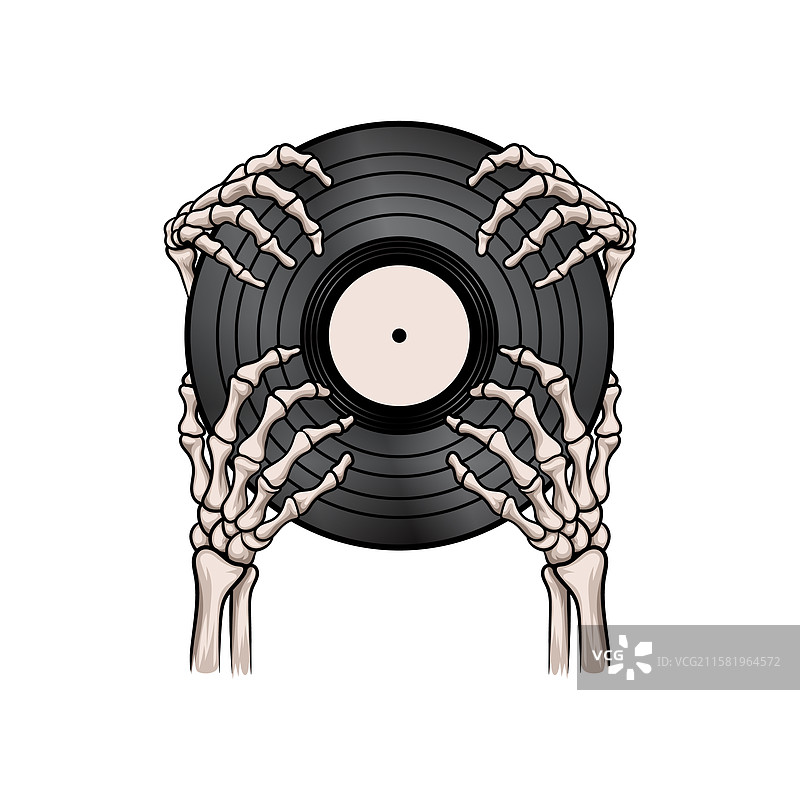 骷髅手握着黑胶唱片图片素材
