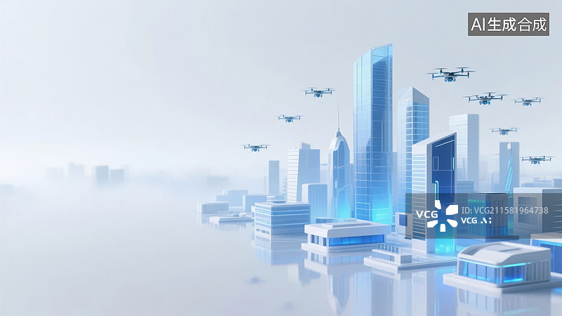【AI数字艺术】未来城市与飞行无人机图片素材