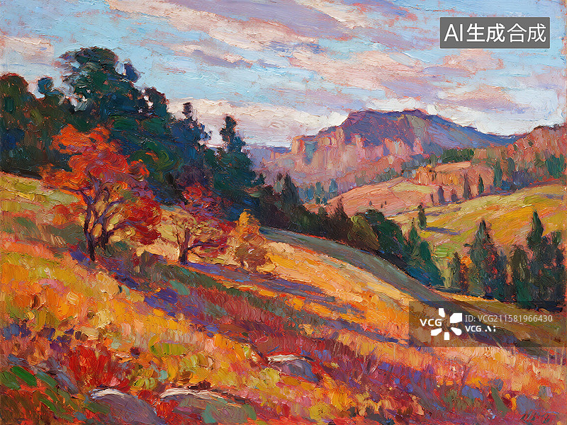 【AI数字艺术】秋韵山景：斑斓林野的诗意画卷图片素材