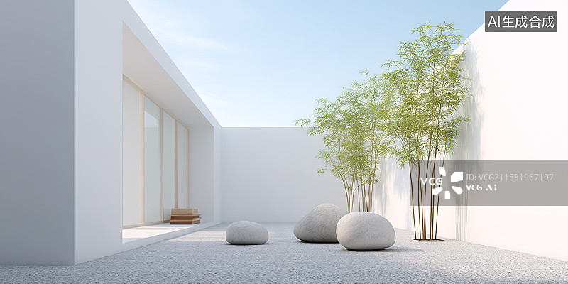 【AI数字艺术】极简新中式园林景观庭院设计图片素材