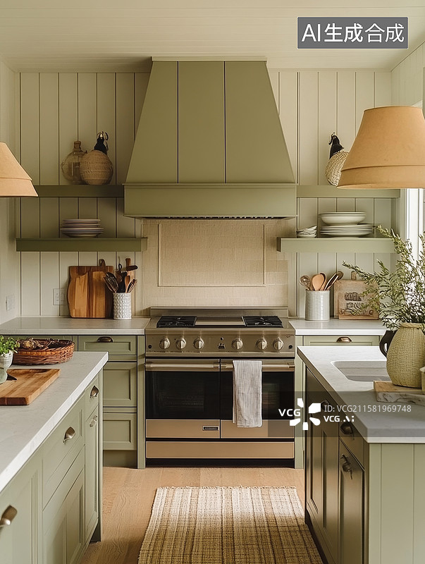 【AI数字艺术】温馨现代厨房布置图片素材