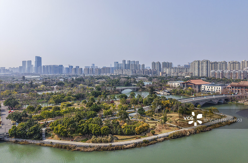 温州三垟湿地公园航拍 温州航拍 温州城市风光 都市风光图片素材