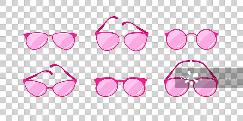 六副不同形状的粉色太阳镜图片素材