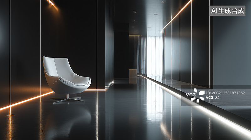 【AI数字艺术】暗色调未来极简空间图片素材