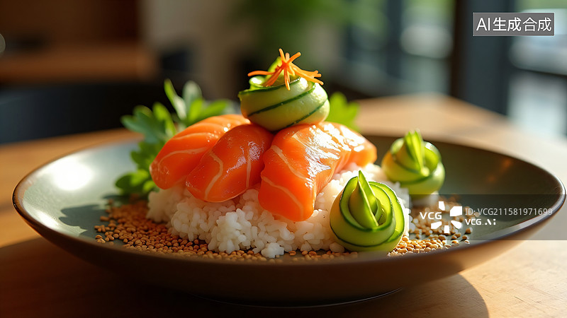 【AI数字艺术】臻美之味：日式三文鱼寿司碗图片素材