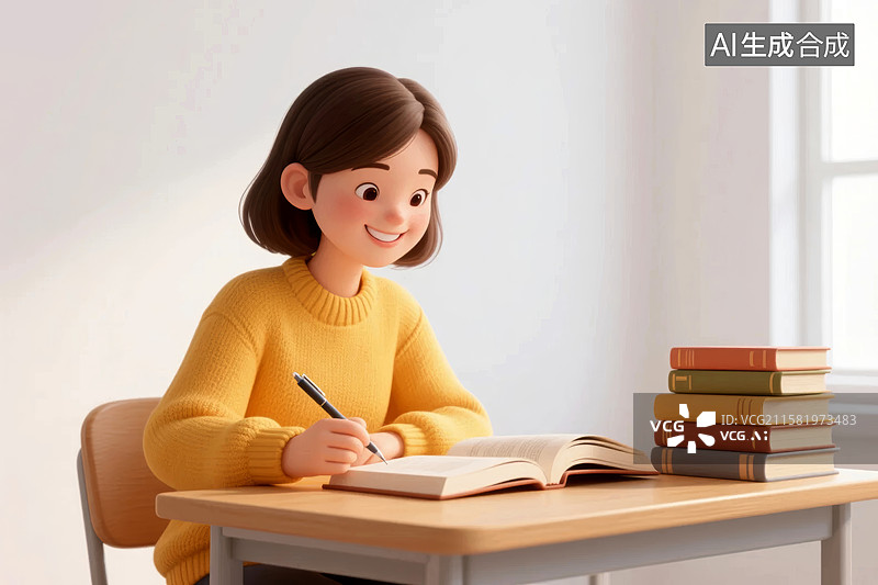 【AI数字艺术】女生温馨阅读学习场景图片素材