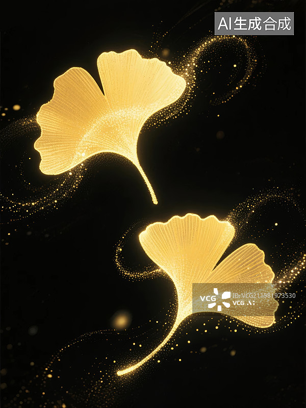 【AI数字艺术】银杏叶金色装饰场景图片素材