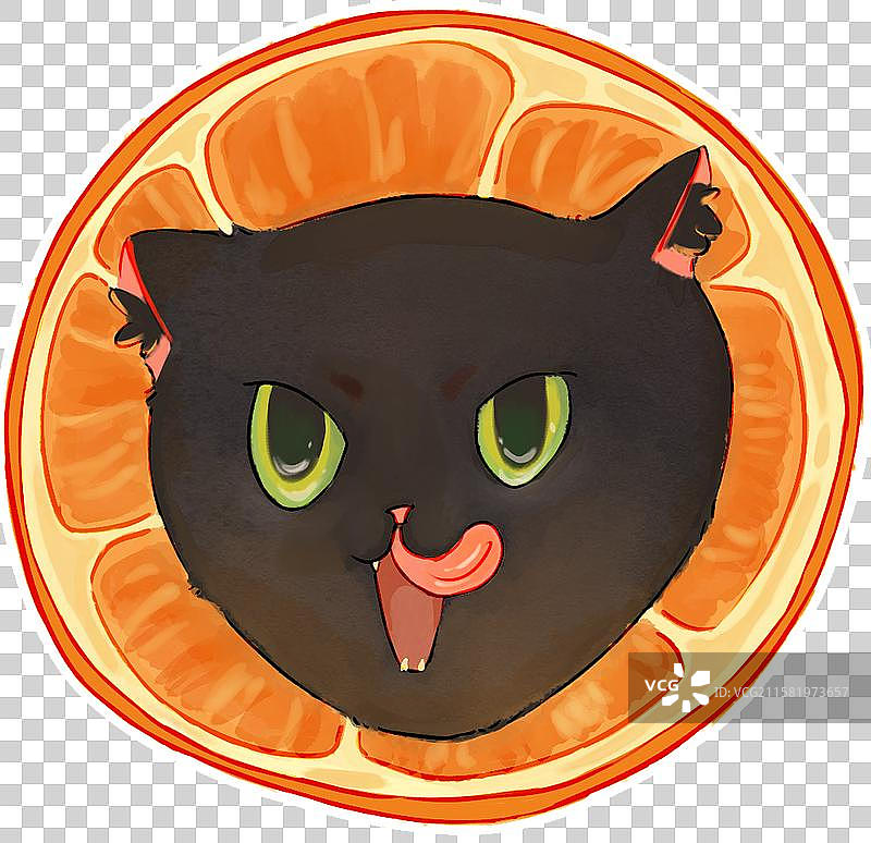 夏季橙子切片可爱黑猫手绘图片素材