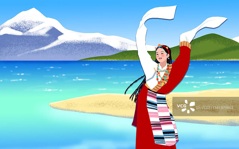 青藏高原上跳舞的藏族女子图片素材