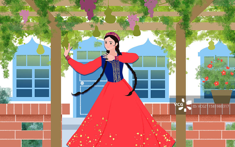 在新疆民间前跳舞的维吾尔族女子图片素材