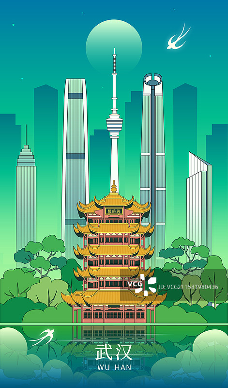 武汉城市建筑风景插画图片素材