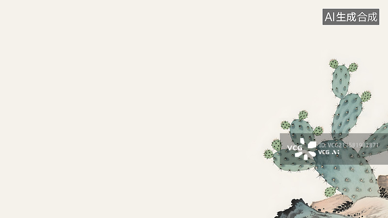 【AI数字艺术】水墨画仙人掌仙人球右下图片素材