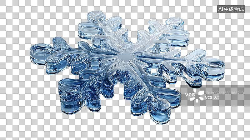 【AI数字艺术】透明蓝色雪花模型特写图片素材