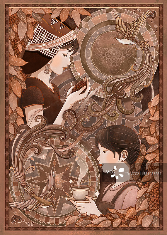 云南咖啡佤族插画图片素材