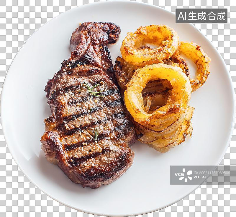 【AI数字艺术】烤牛排和洋葱圈图片素材
