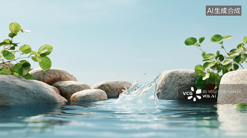 【AI数字艺术】水滴击石，溅起清波图片素材