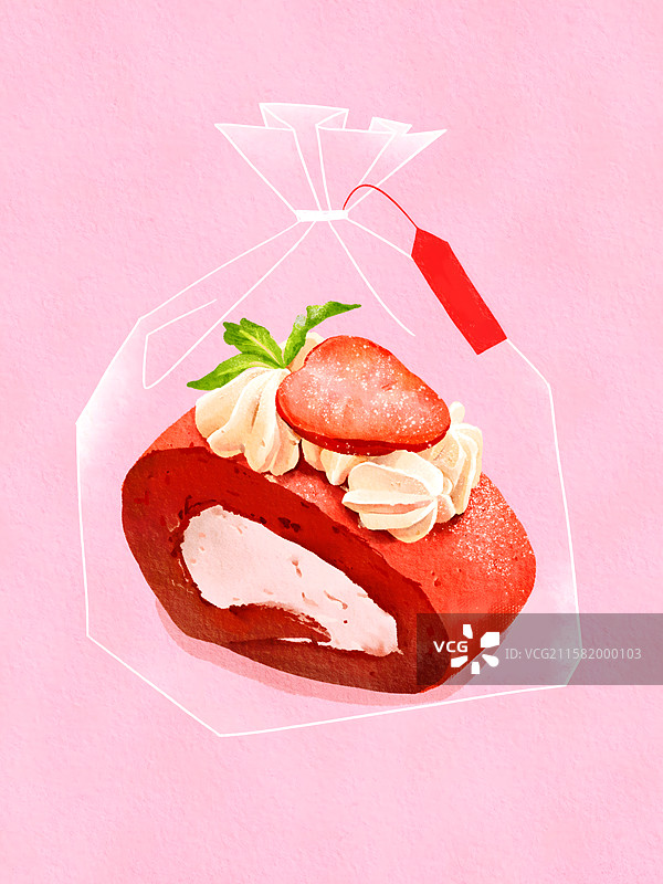 草莓蛋糕瑞士卷透明袋子图片素材