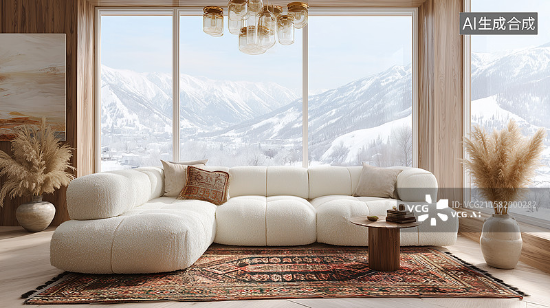 【AI数字艺术】北欧雪景全景客厅图片素材