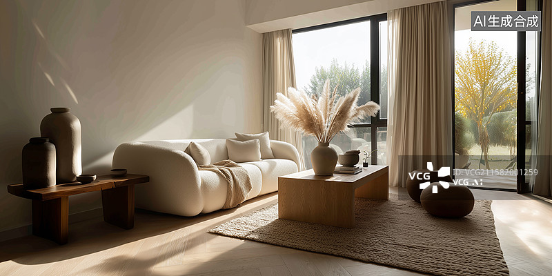 【AI数字艺术】日式极简晨光客厅图片素材