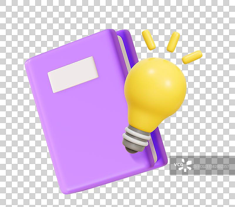 书和灯泡学习灵感教育概念3D卡通插画元素图片素材