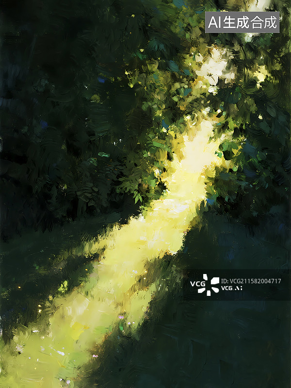 【AI数字艺术】丁达尔光线阳光穿透森林插画图片素材